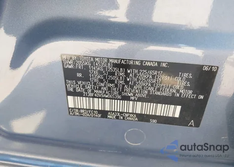 2010 Toyota Rav4 из США, поврежденный, VIN 2T3BF4DV9AW065396